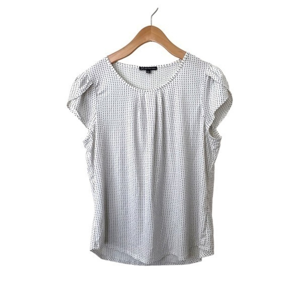 Adrianna Papell White Polka Dot Blouse Size L